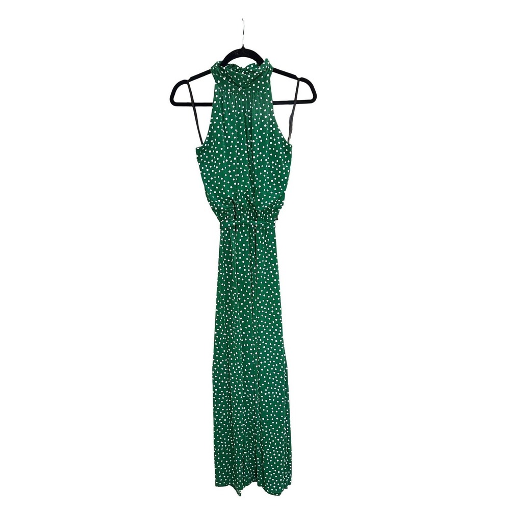 En Focus Studio Green Polka Dot Halter Neck Maxi Jumpsuit Size‎ 10 TU220142RS
